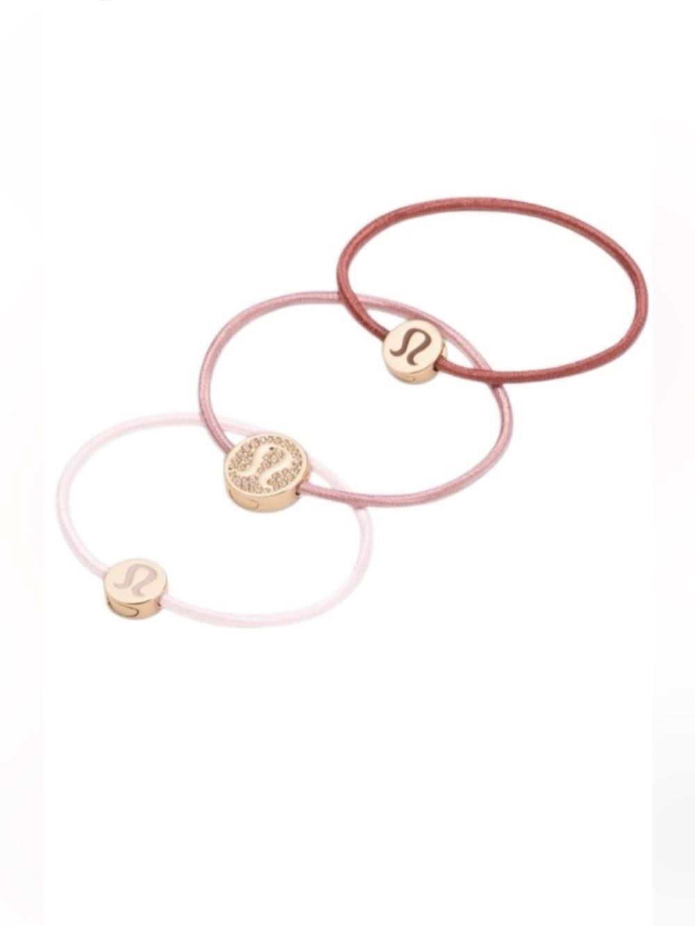Lululemon Logo Hair Ties 3 Pack Blissful Pink / Red Clay / Rockwood / Gold